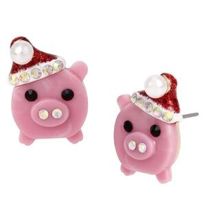 NWT 🐷 Betsey Johnson Holiday Whimsy Santa Pig Stud Earrings ✨